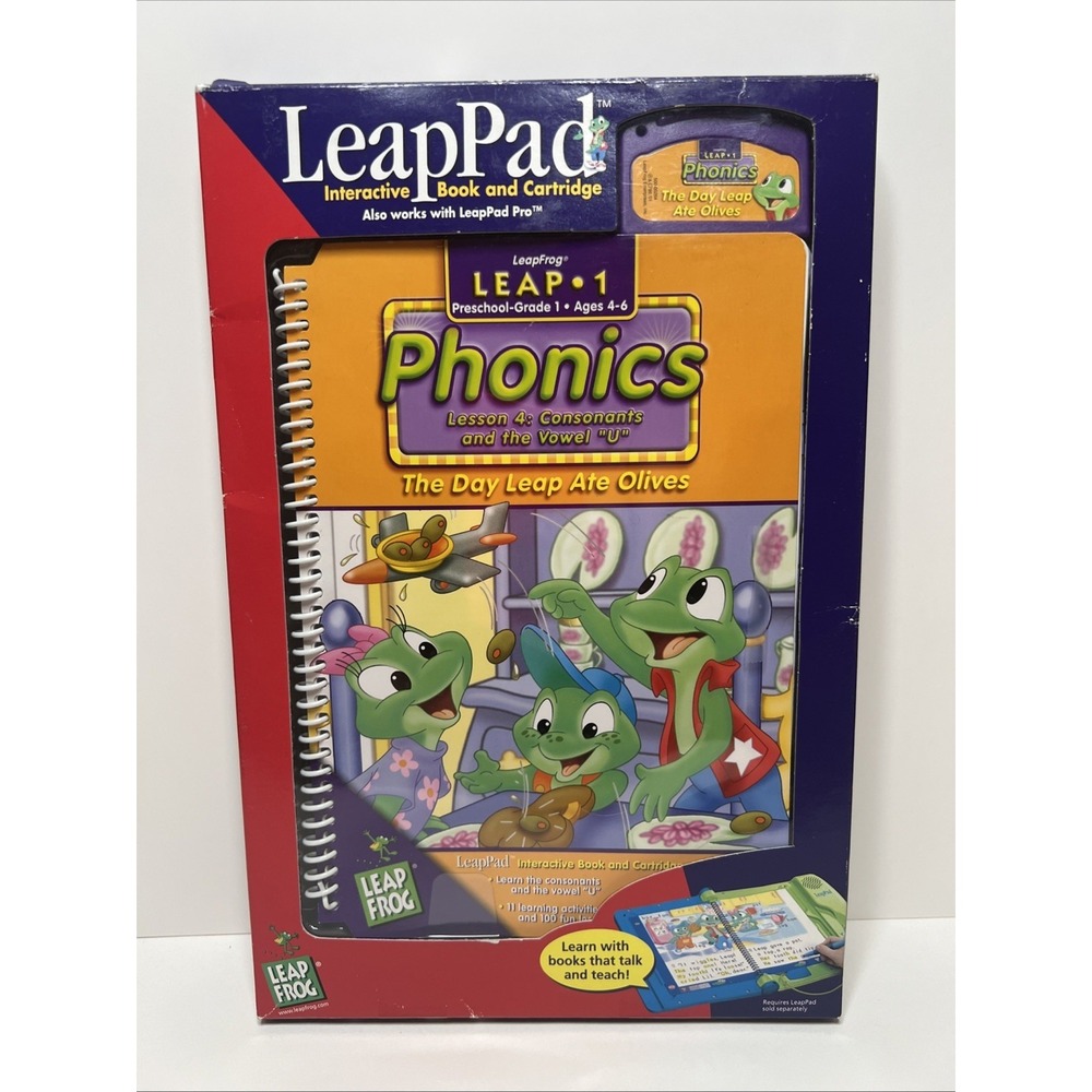 LeapFrog LeapPad Phonics The Day Leap Ate Olives Book Cartridge Complete Box